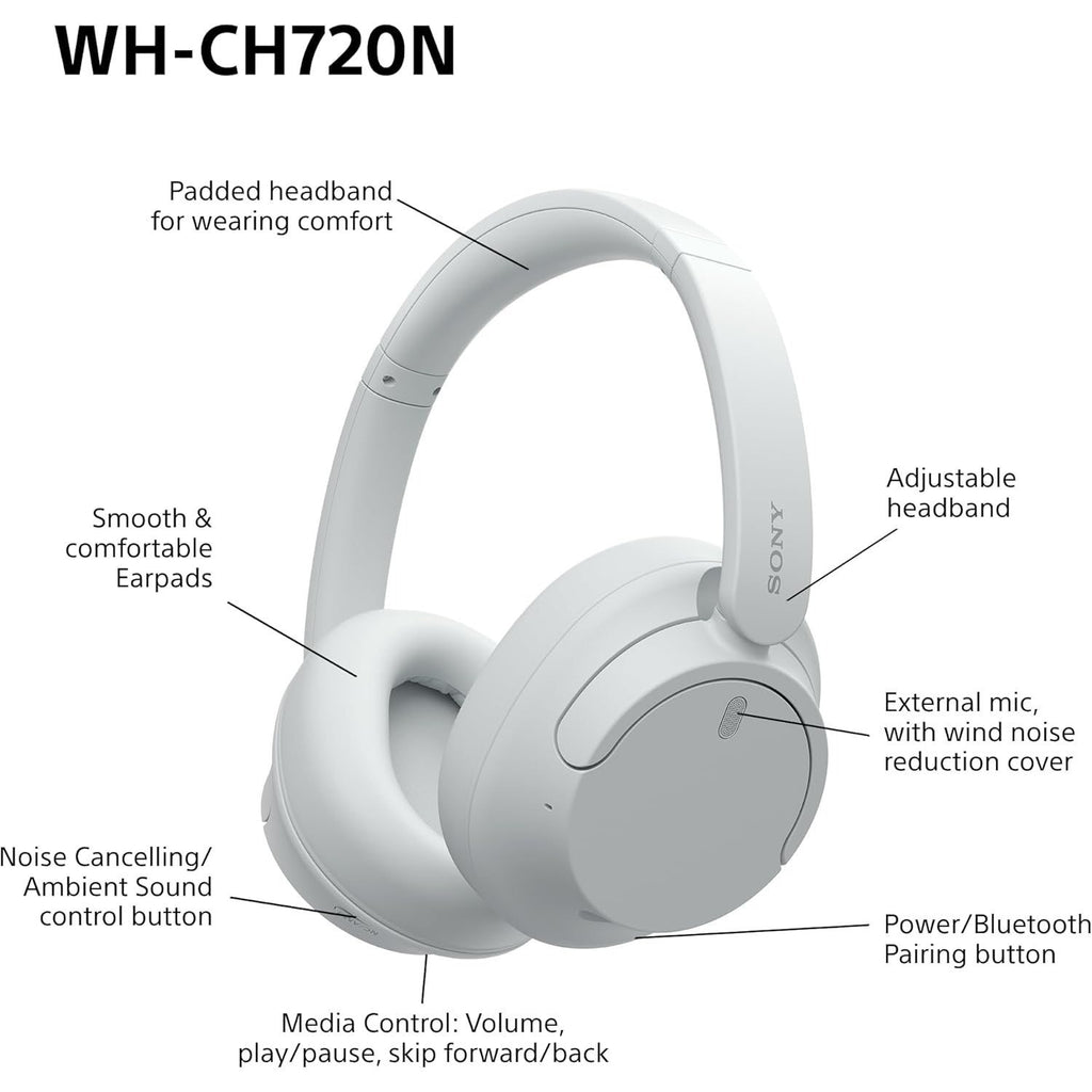 Sony WH-CH720N Noise Cancelling Wireless Bluetooth Headphones - White