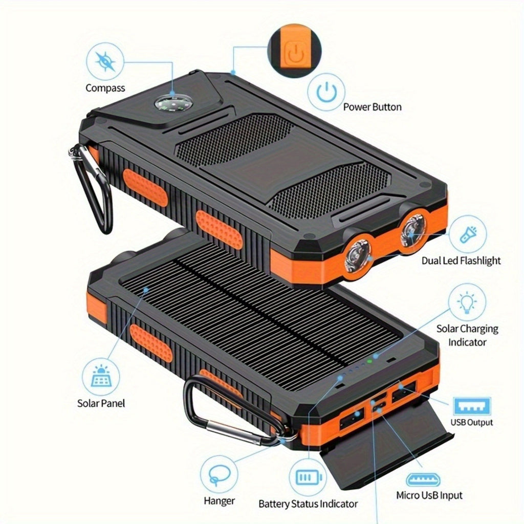 Solar Power Bank (USB-C + Dual USB, Flashlight & Compass) [VARIATIONS-AVAILABLE]