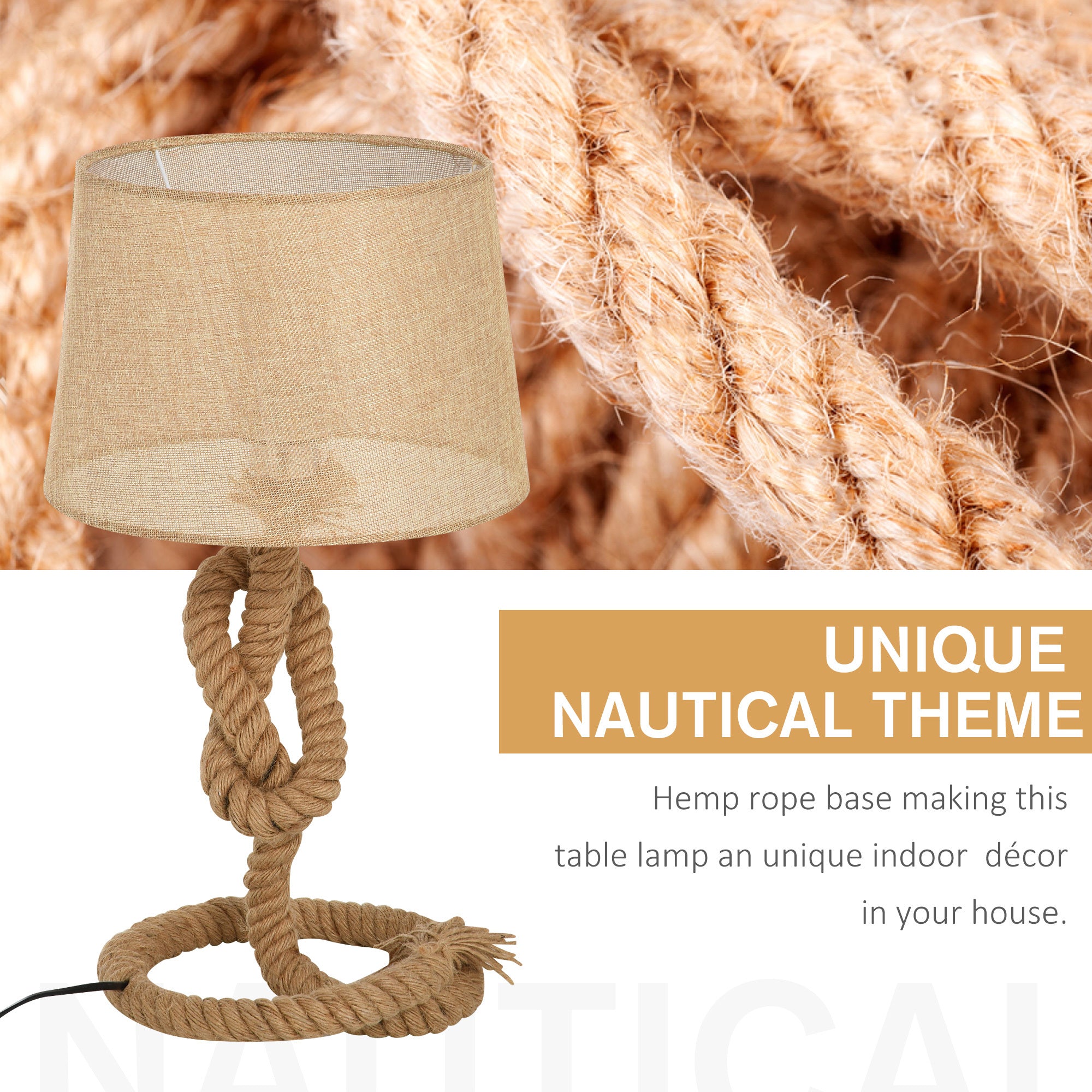 Nautical Table Lamp — Rope Frame & Fabric Shade