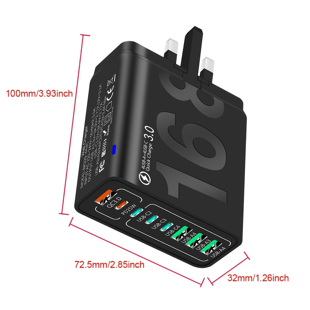 Charge Hub 8-in-1 — 4-Port QC 3.0 / USB-C Multi-Device [VARIATIONS-AVAILABLE]