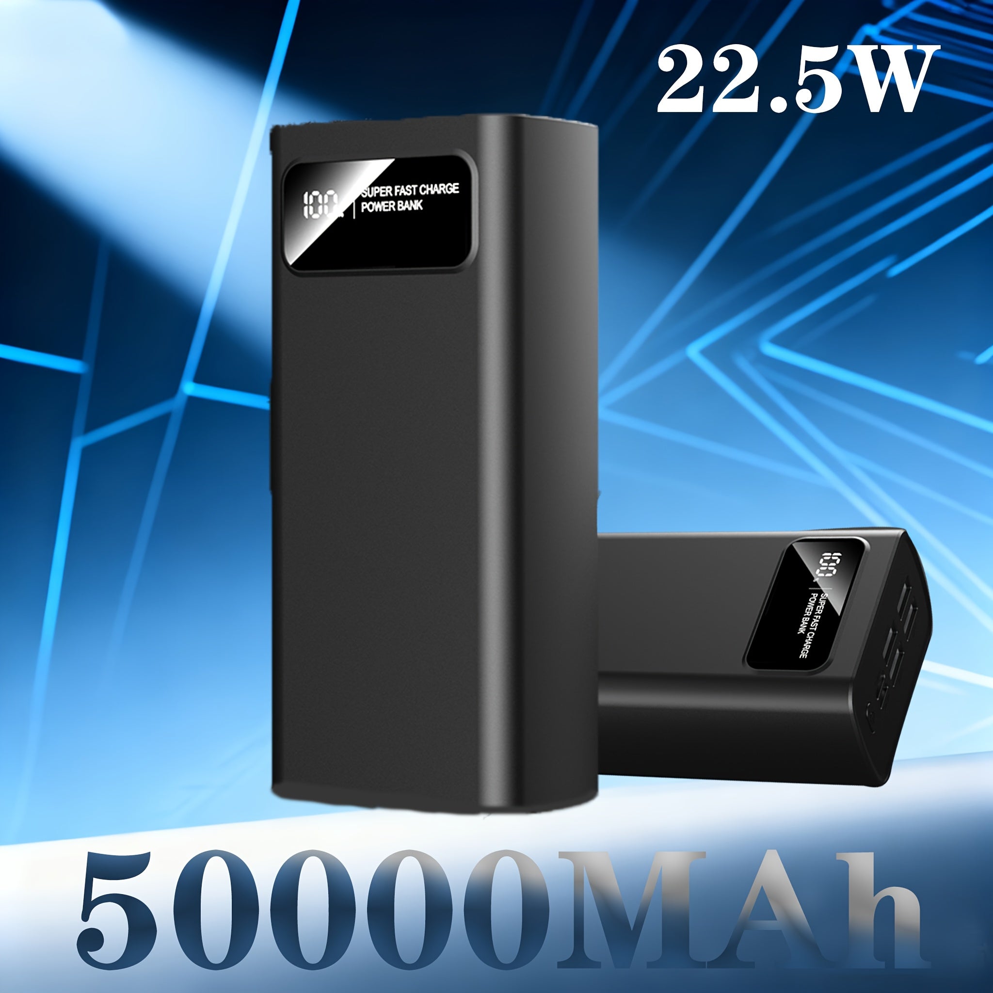 High-Capacity Power Bank (LED Display, 4 USB Ports, Type-C + Micro-USB Inputs)