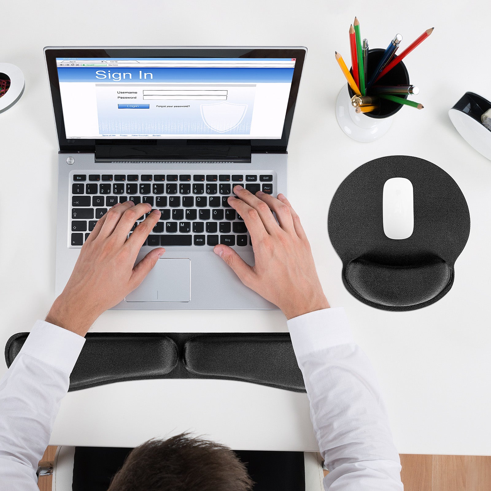 Memory-Foam Keyboard Wrist Rest + Mouse Pad (Non-Slip Base)