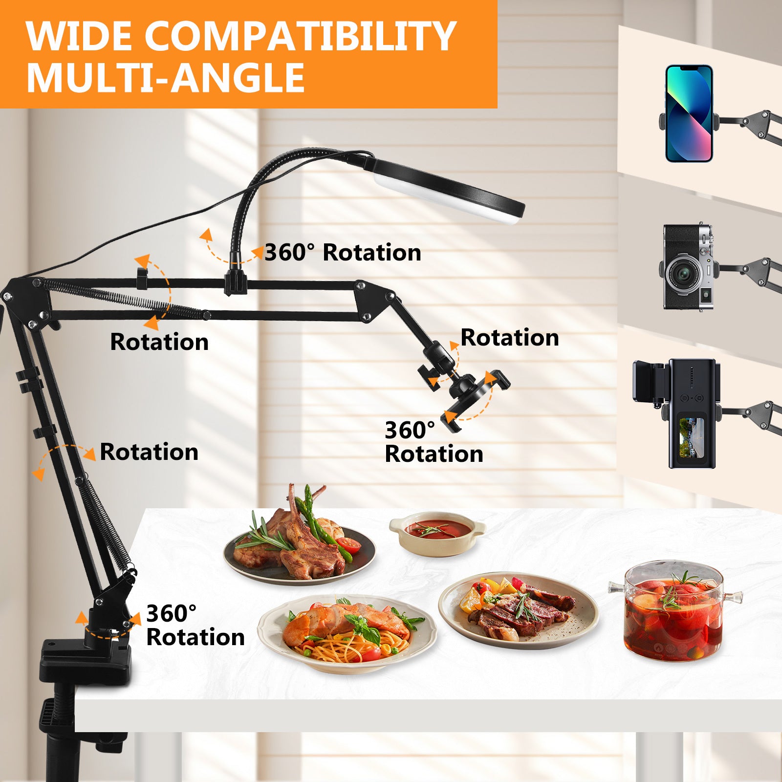 Ring Light Stand – Adjustable Arm & Phone Mount