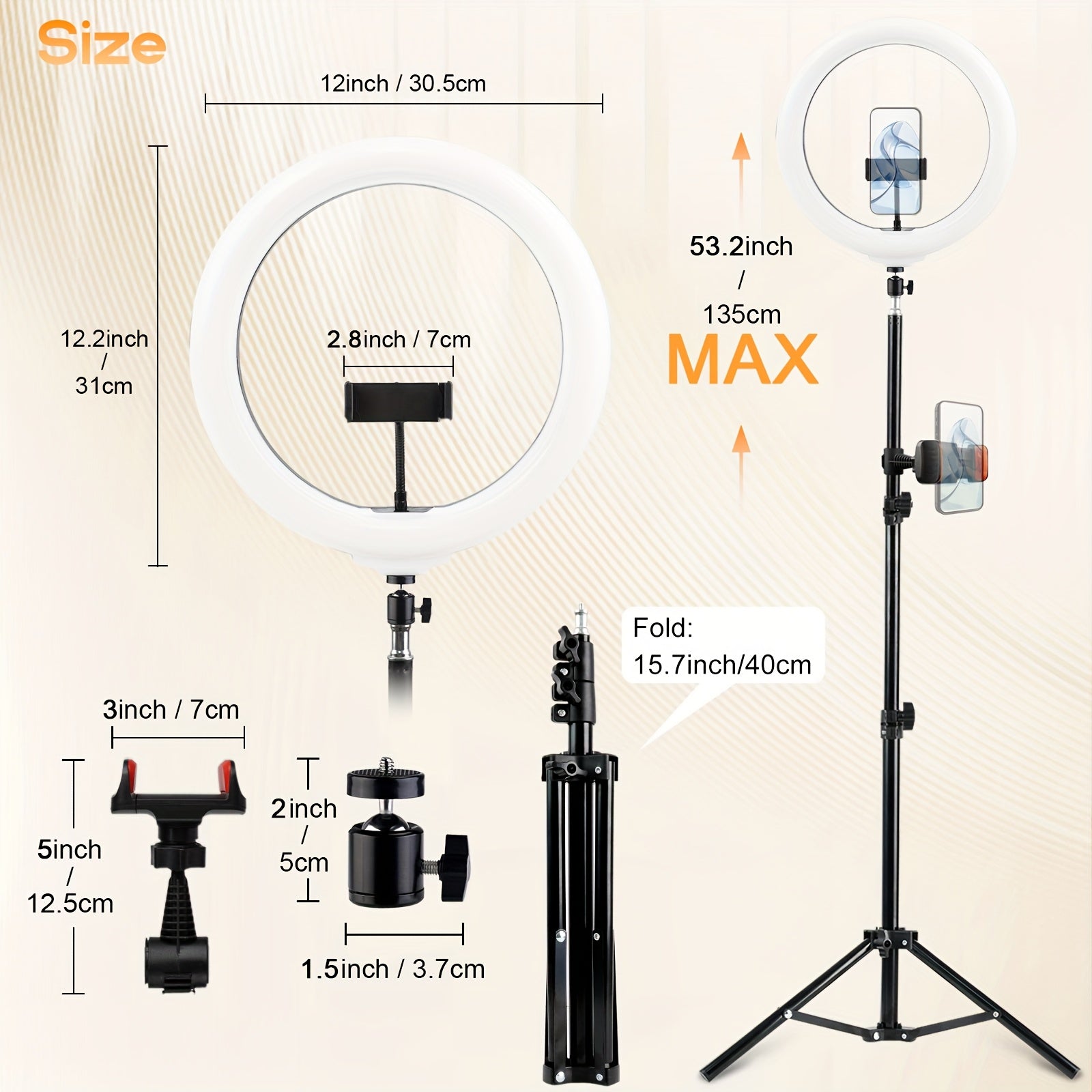 RGB 12″ Ring Light Kit — 110 cm Tripod + Phone Clamp