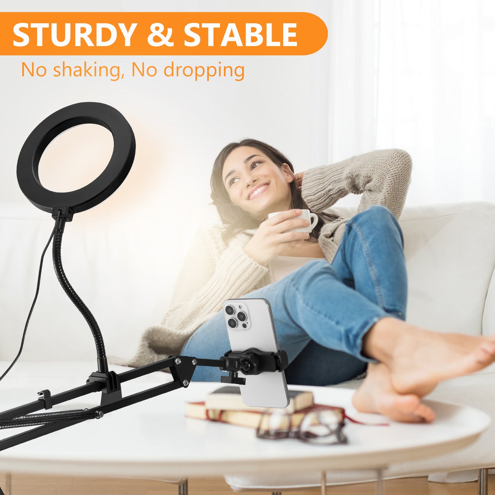 Ring Light Stand – Adjustable Arm & Phone Mount