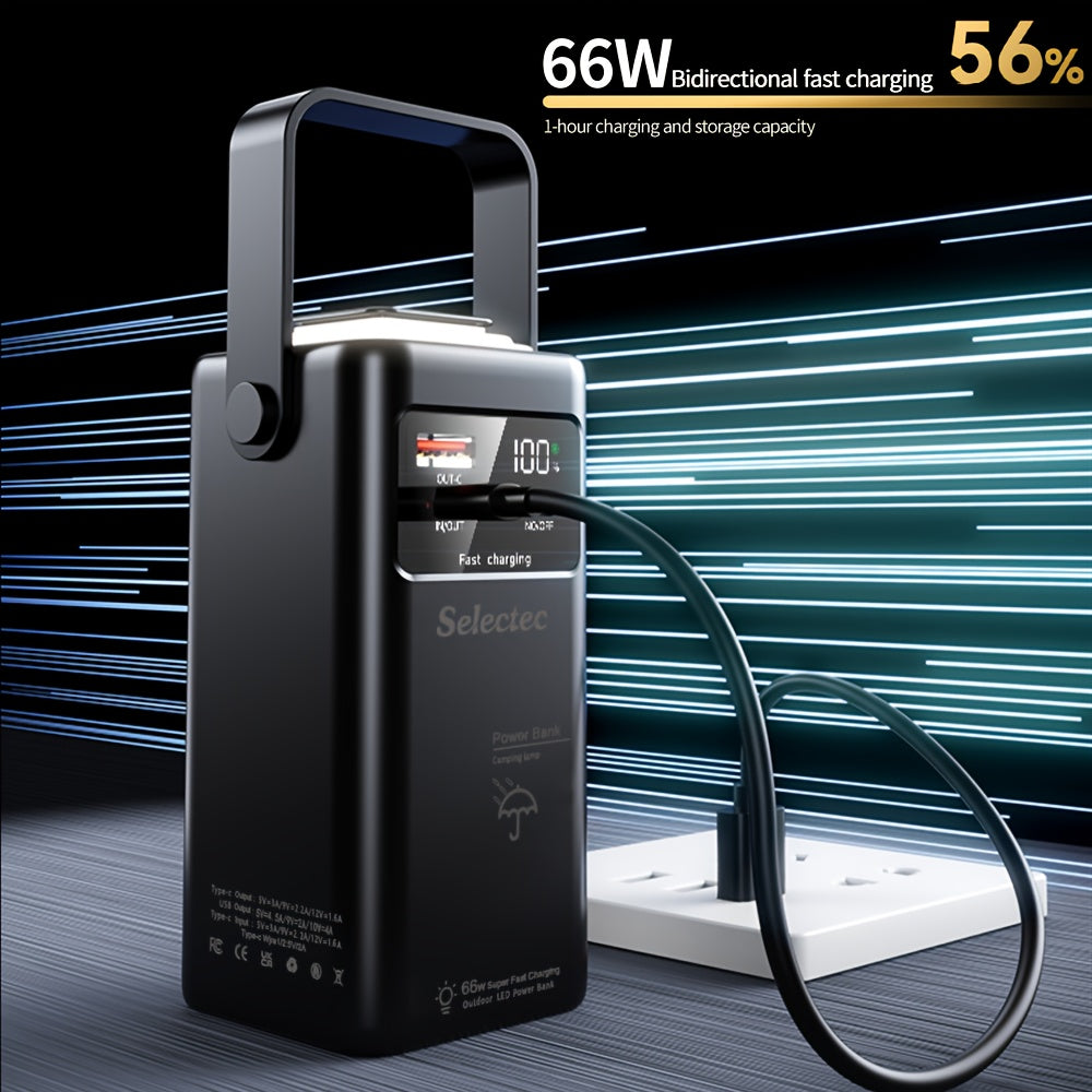 Power Bank with 66 W Super-Fast Charging, Dual Integrated Cables + 2× USB-A Outputs