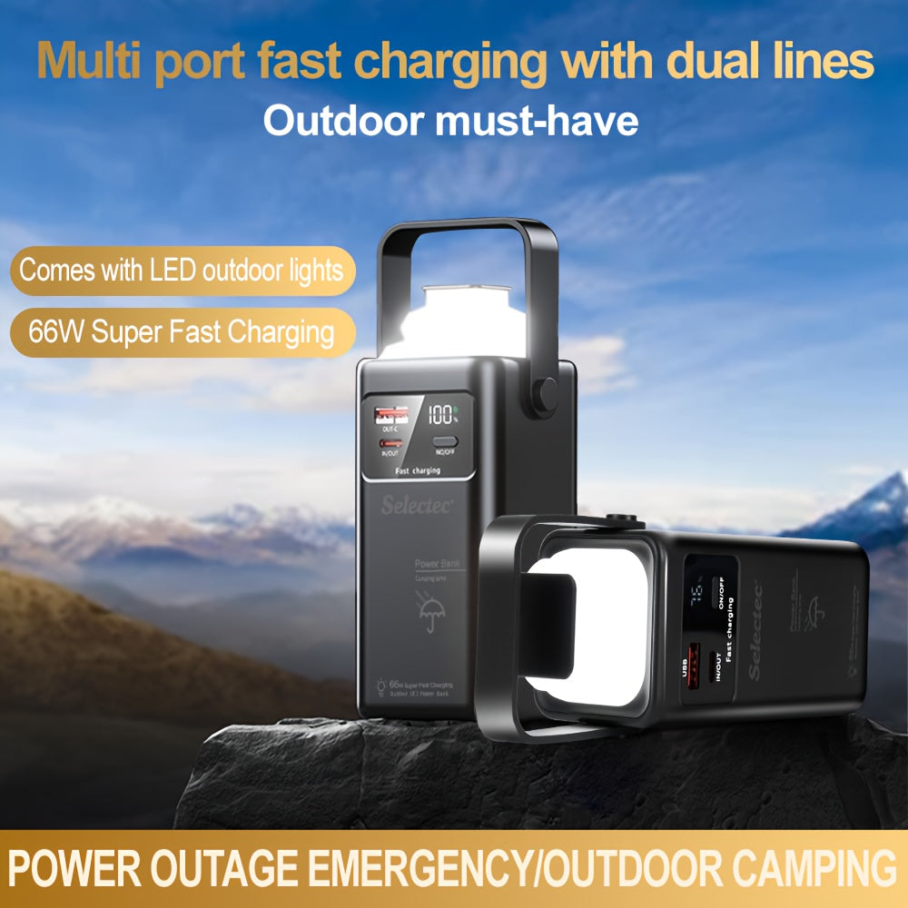 Power Bank with 66 W Super-Fast Charging, Dual Integrated Cables + 2× USB-A Outputs