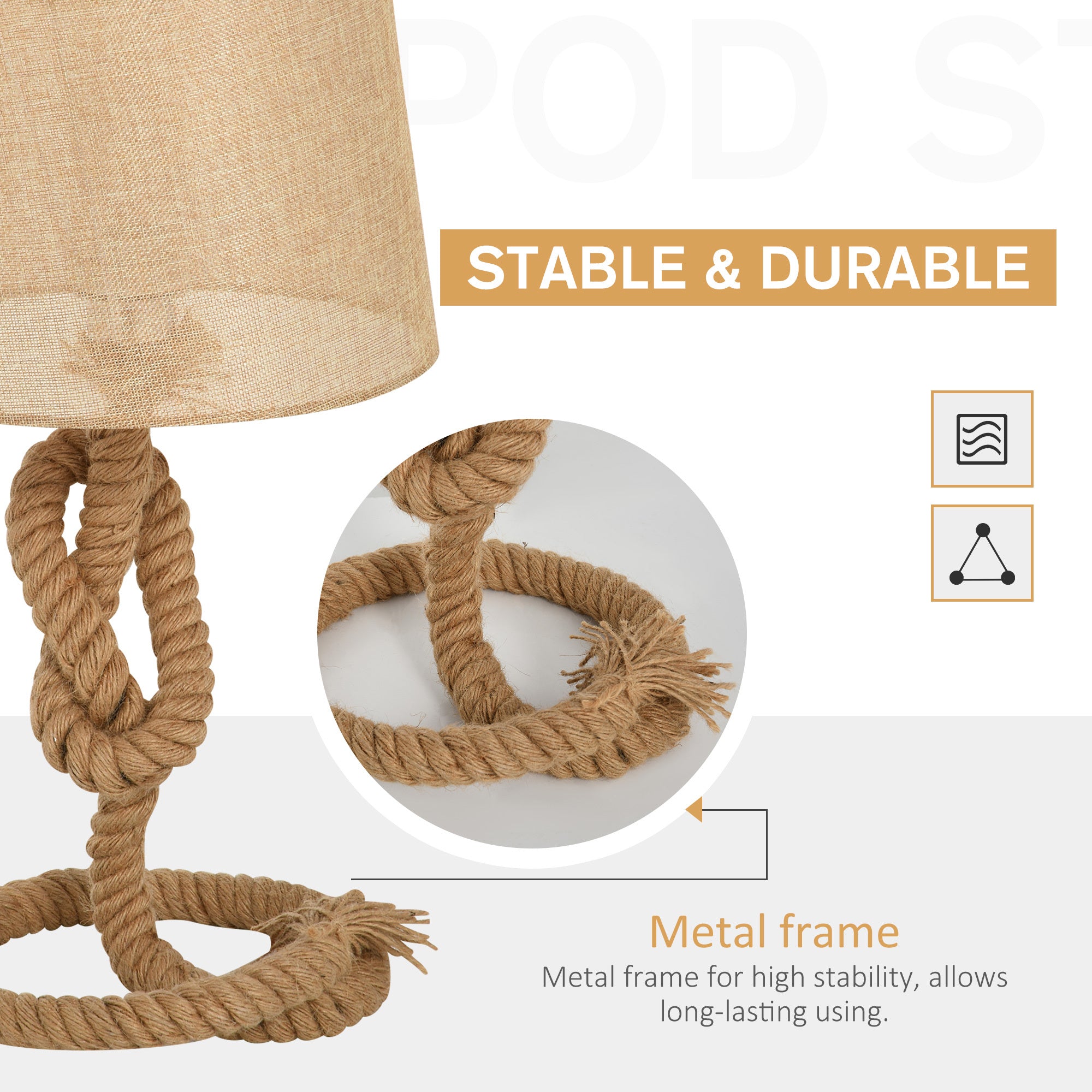 Nautical Table Lamp — Rope Frame & Fabric Shade