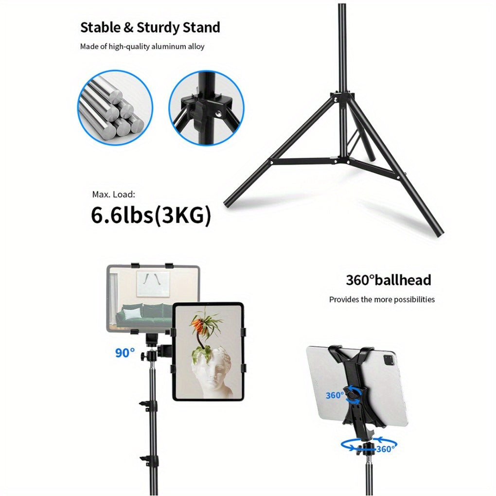 Universal Height-Adjustable Tablet & Phone Tripod Floor Mount