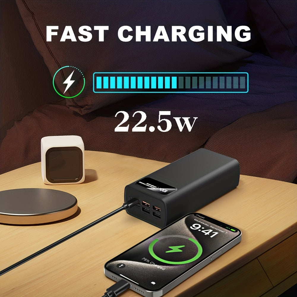 High-Capacity Power Bank (LED Display, 4 USB Ports, Type-C + Micro-USB Inputs)