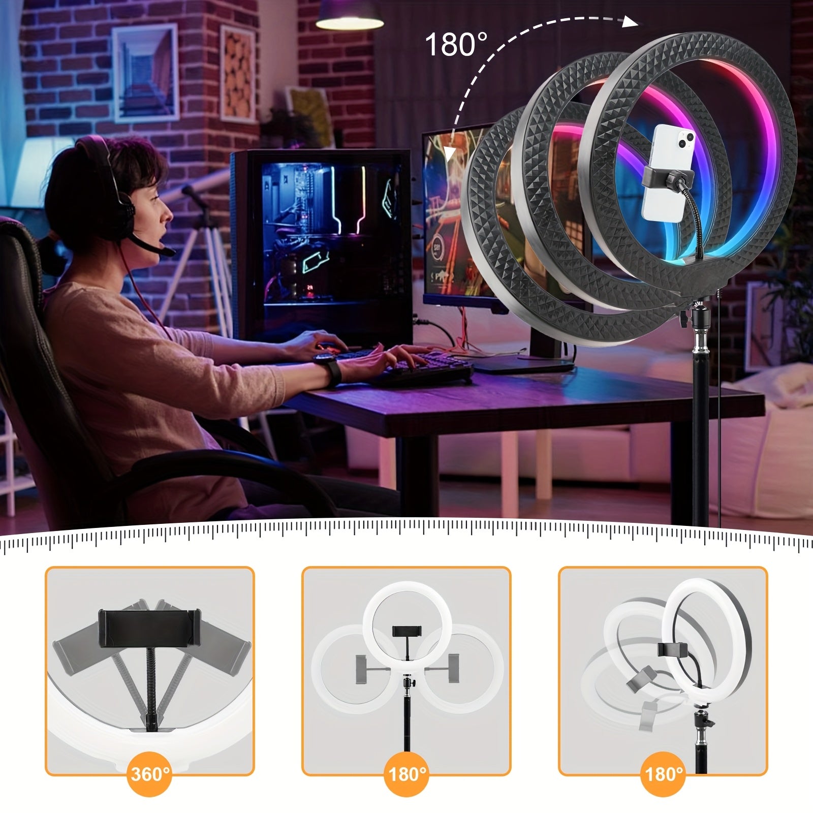 RGB 12″ Ring Light Kit — 110 cm Tripod + Phone Clamp