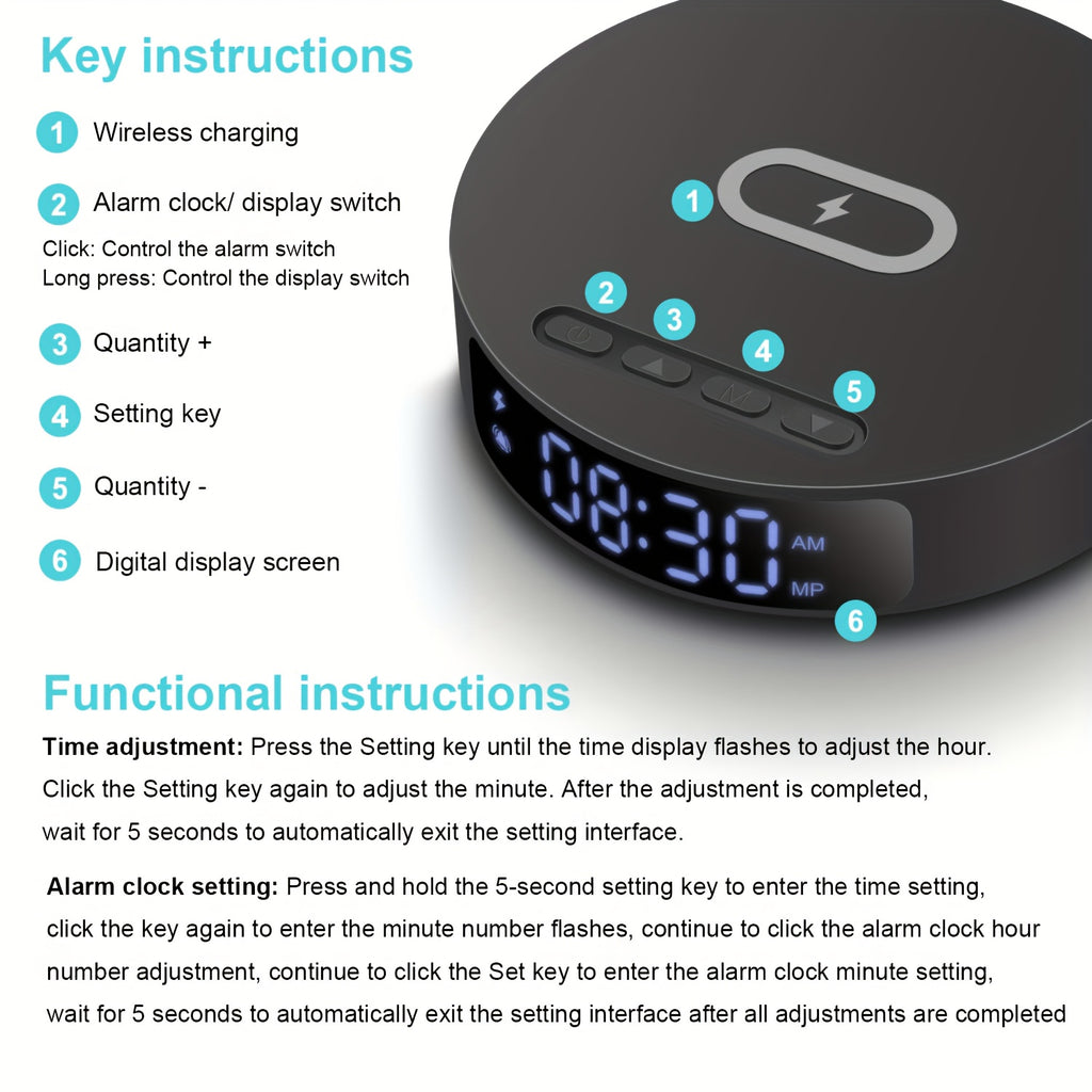 Dual-Purpose Alarm Clock & Wireless Charging Hub