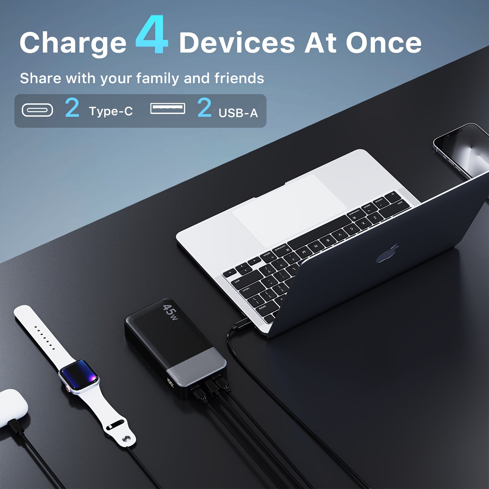 Power Bank with 45 W Fast-Charge (2× USB-C + 2× USB-A)