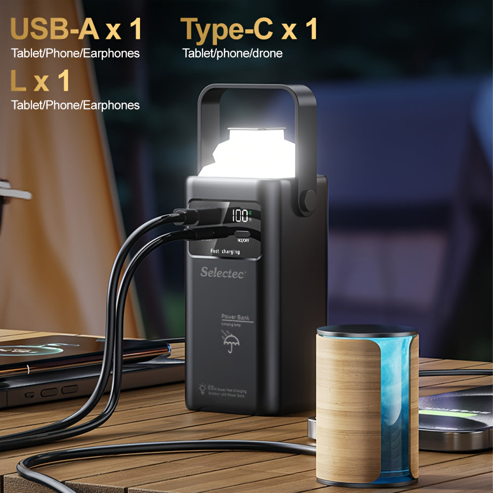 Power Bank with 66 W Super-Fast Charging, Dual Integrated Cables + 2× USB-A Outputs