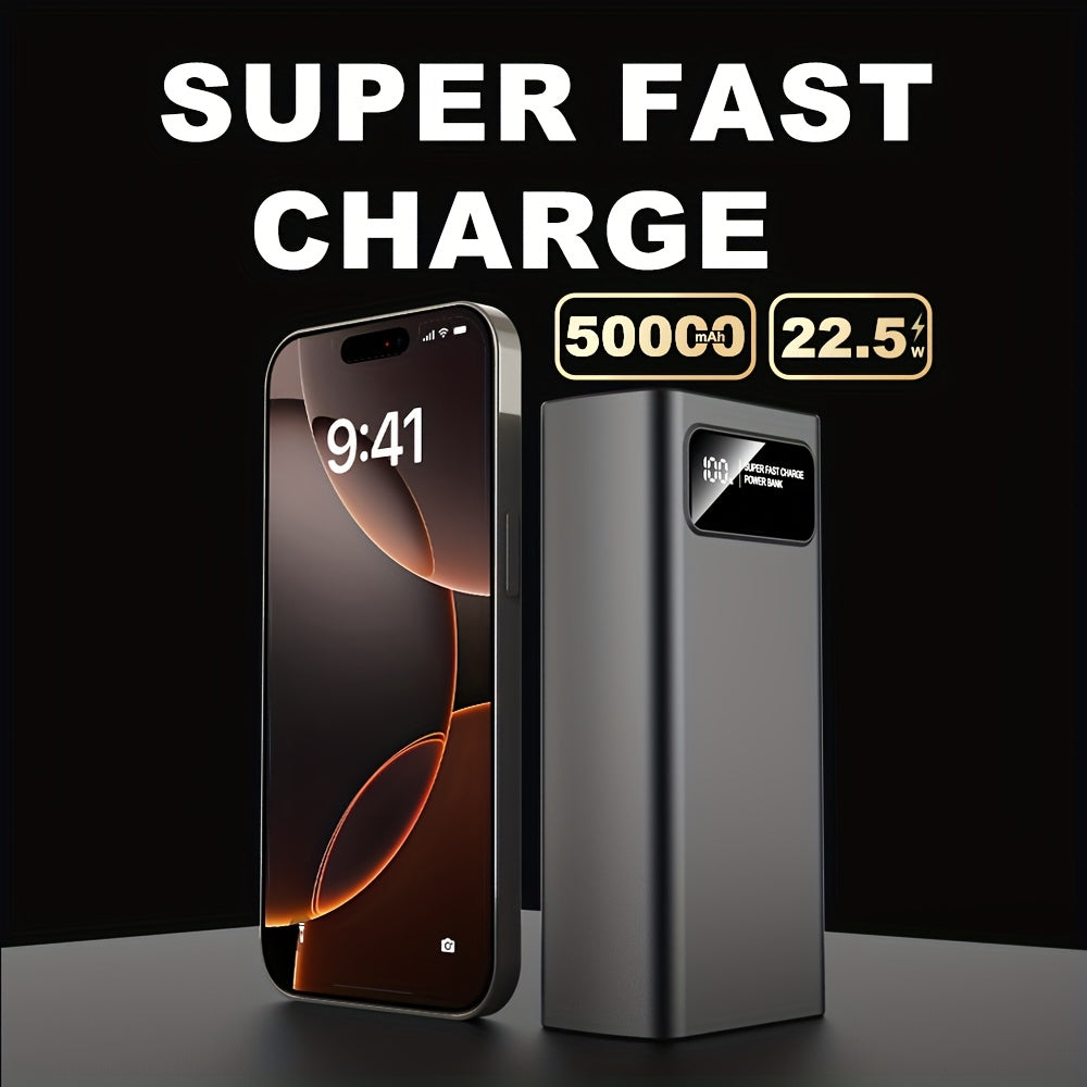 High-Capacity Power Bank (LED Display, 4 USB Ports, Type-C + Micro-USB Inputs)