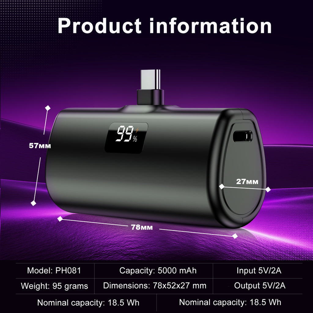 Ultra-Compact Power Bank (USB-C, Built-in Cable Variant)