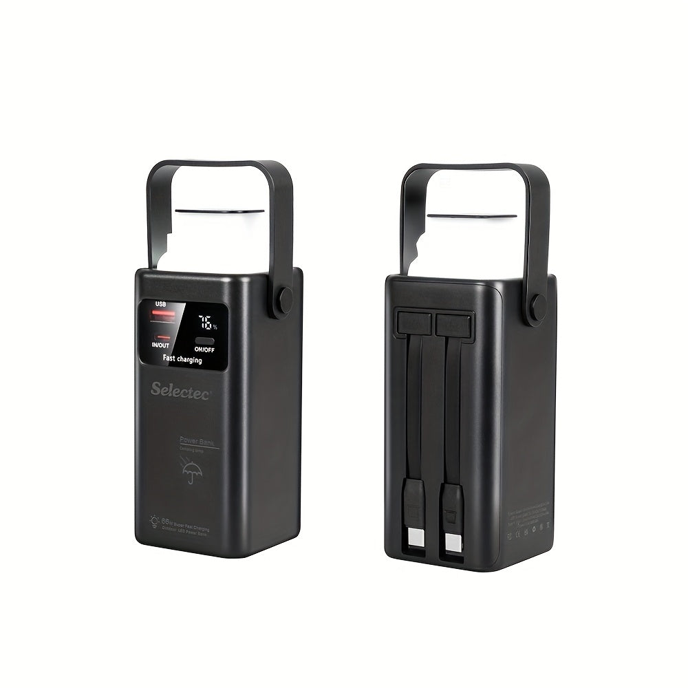 Power Bank with 66 W Super-Fast Charging, Dual Integrated Cables + 2× USB-A Outputs